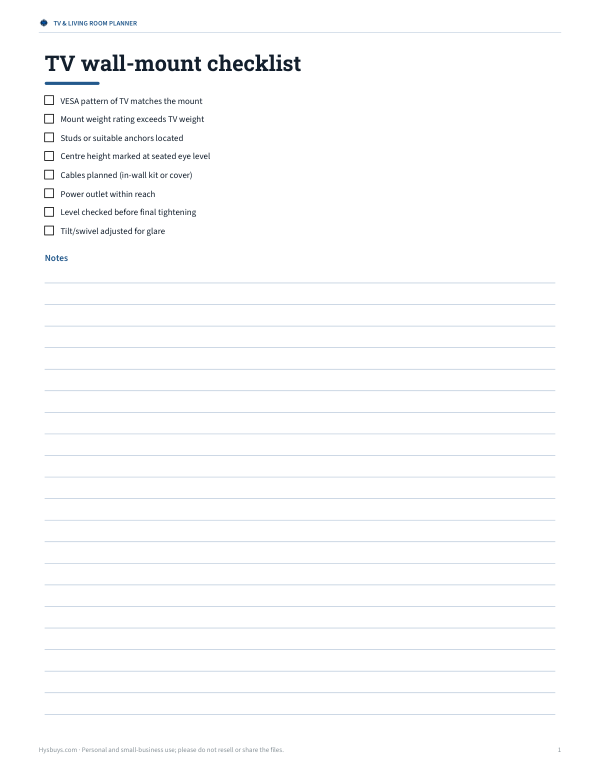 Preview of Printable TV Wall Mount Checklist